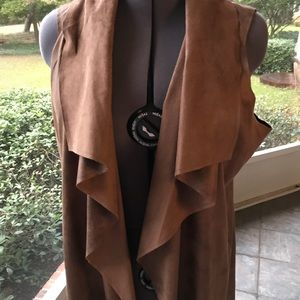 Faux suede long vest